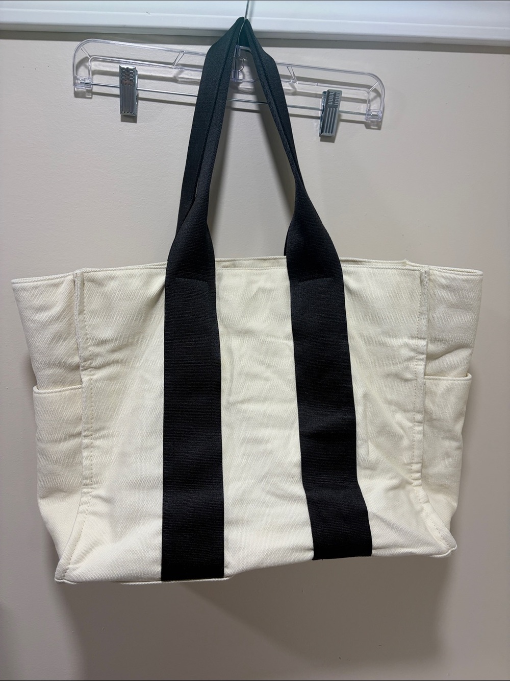 a new day Black and Cream Canvas Tote with Dual Straps